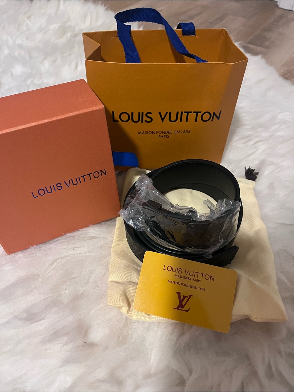 Louis Vuitton Black Leather Belt with Branded Card